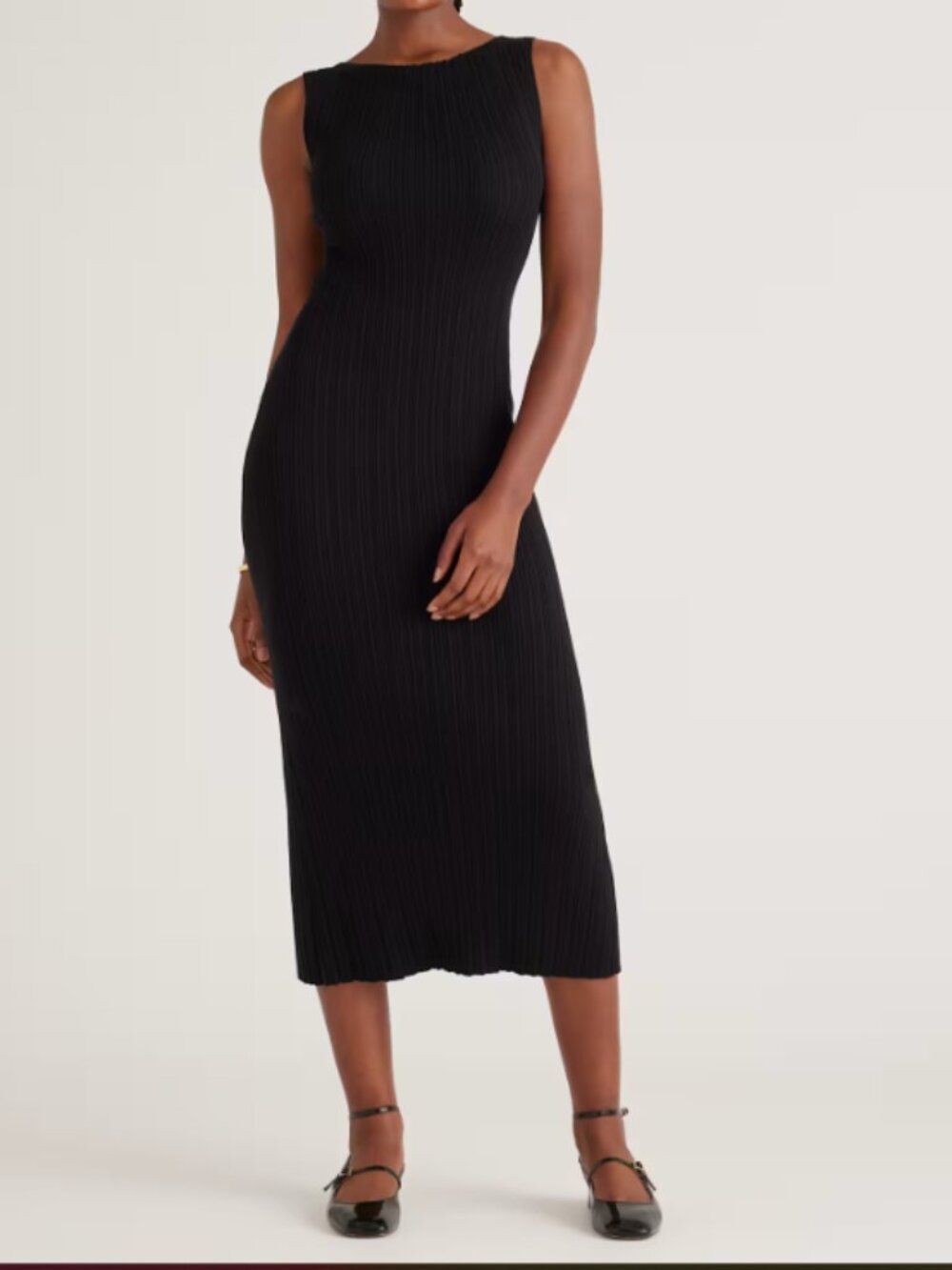 Quince Cotton Cashmere Ribbed Sleeveless Midi Dress Black XS EUC